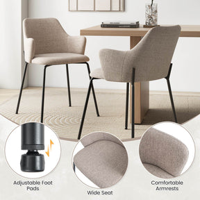 Dining Chairs Set of 2 Upholstered Accent Leisure Chairs w/ Curved Backrest