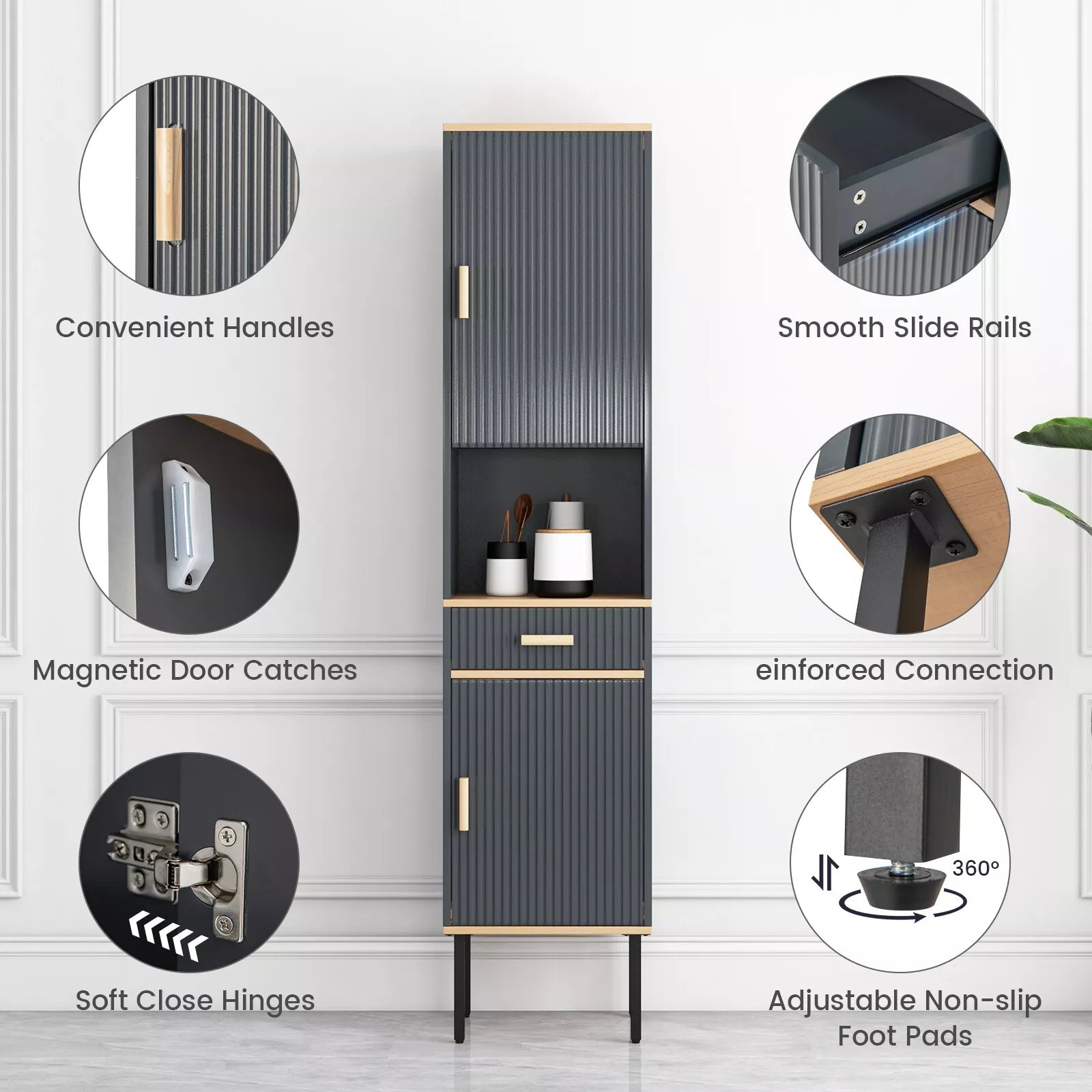 Tall Slim Bathroom Cabinet Freestanding Storage Cabinet Narrow Linen Tower