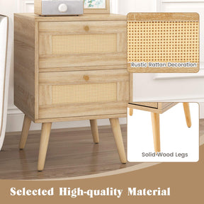 Boho Rattan Nightstand Bedside Table Modern End Table Storage Drawers Bedroom