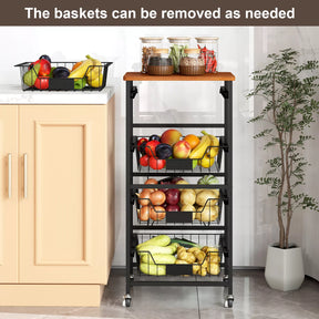 4/5-Tier Kitchen Storage Cart Utility Cart w/ Wooden Top Snack Storage Cart