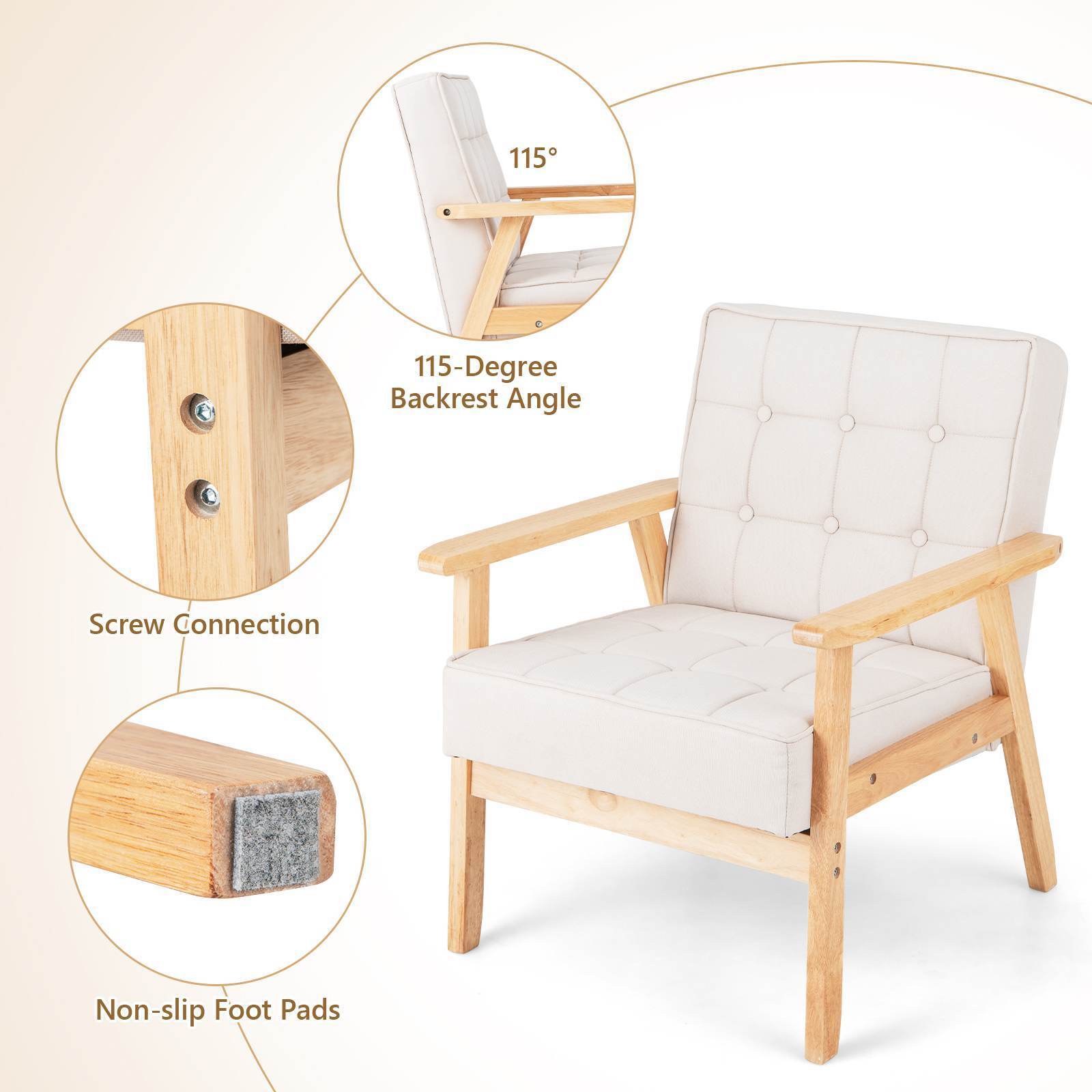Upholstered Armchair Accent Chair ModSoft Cushioned Sofa Living Room Beige