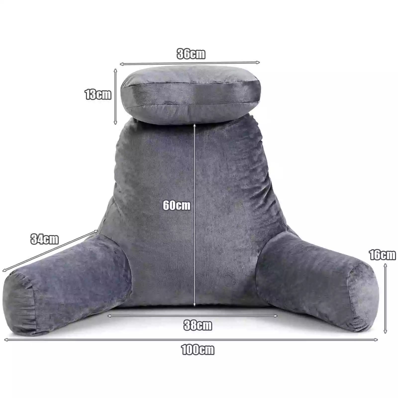 Detachable Big Bed Rest/Reading Pillow w/ Support Arms Plush & Memory Foam Fill