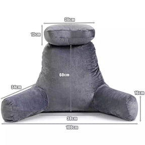 Detachable Big Bed Rest/Reading Pillow w/ Support Arms Plush & Memory Foam Fill