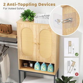 175cm Over the Toilet Storage Cabinet Tall Toilet Organizer with Rattan Doors