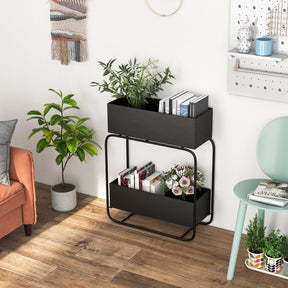 2-Tier Metal Elevated Garden Bed Raised Planter Box Flowers Plant Stand