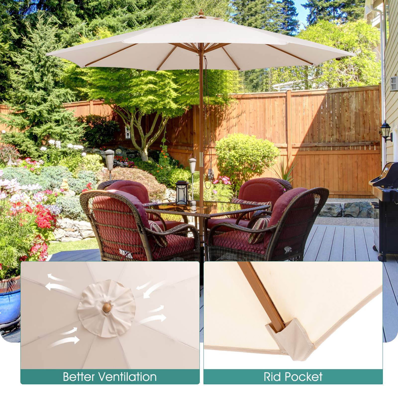 3M Outdoor Patio Umbrella w/Ventilation Hole,Poolside, Backyard and Beach