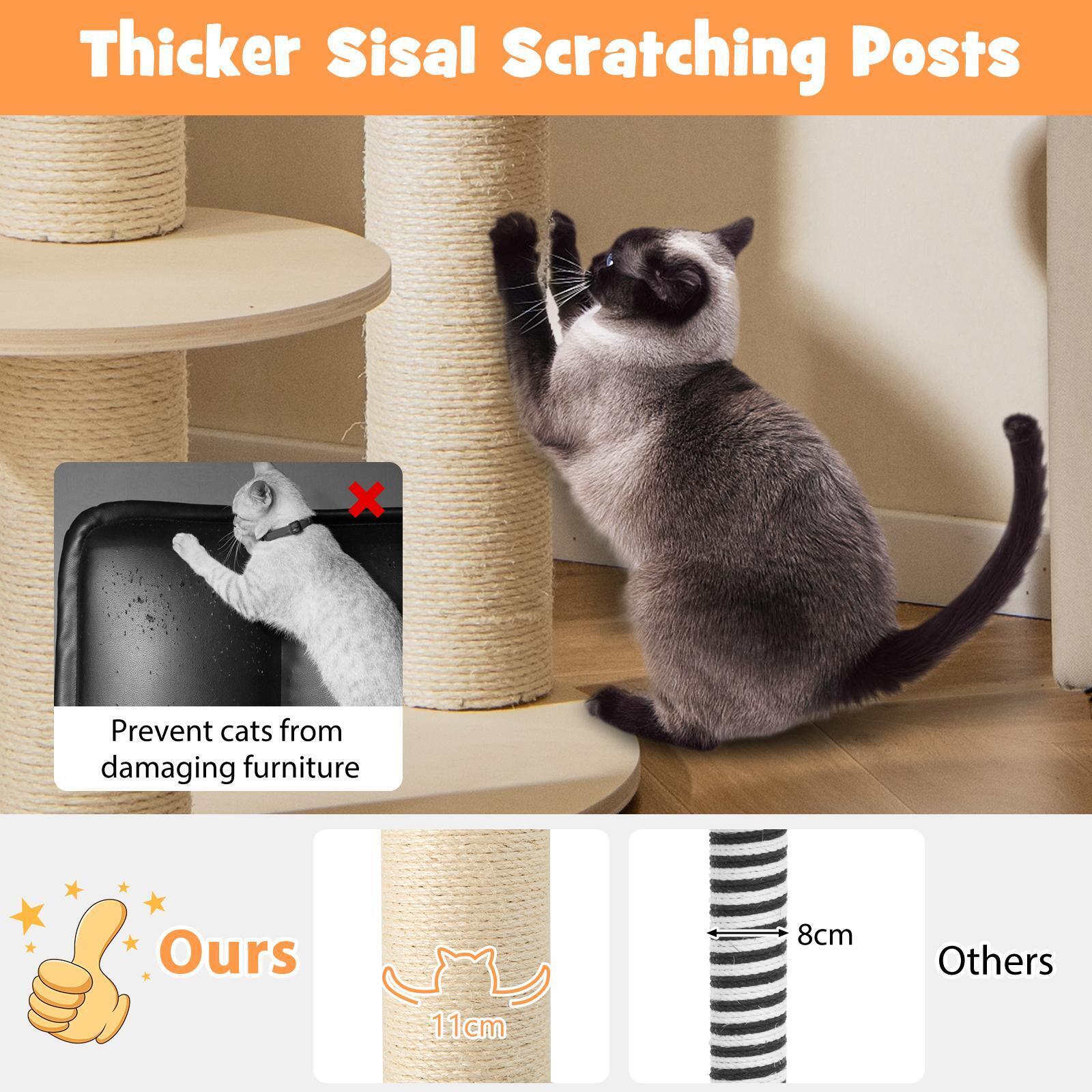 5-level Wooden Cat Tree w/Fully Wrapped Sisal Scratching Posts, Indoor Kittens