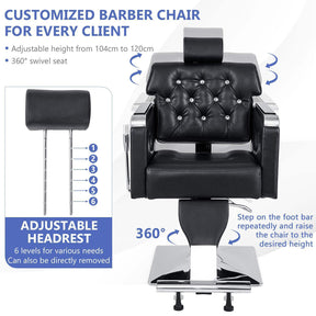 Adjustable Styling Salon Chair with Padded Backrest, 6-Level Adjustable Headrest