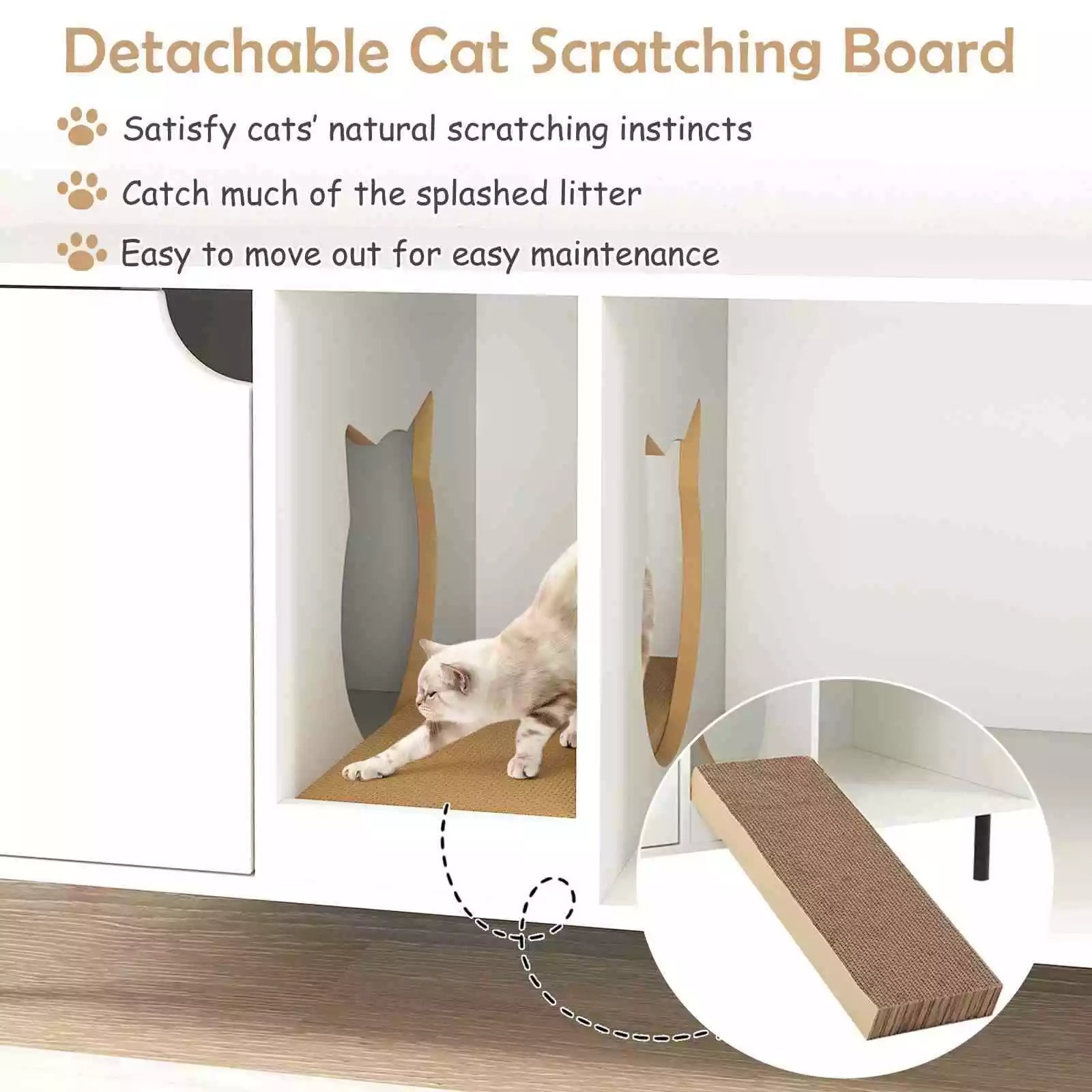 Cat Litter Box Enclosure End Side Table w/ Storage & Removable Scratching Board