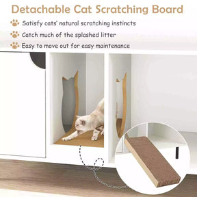 Cat Litter Box Enclosure End Side Table w/ Storage & Removable Scratching Board