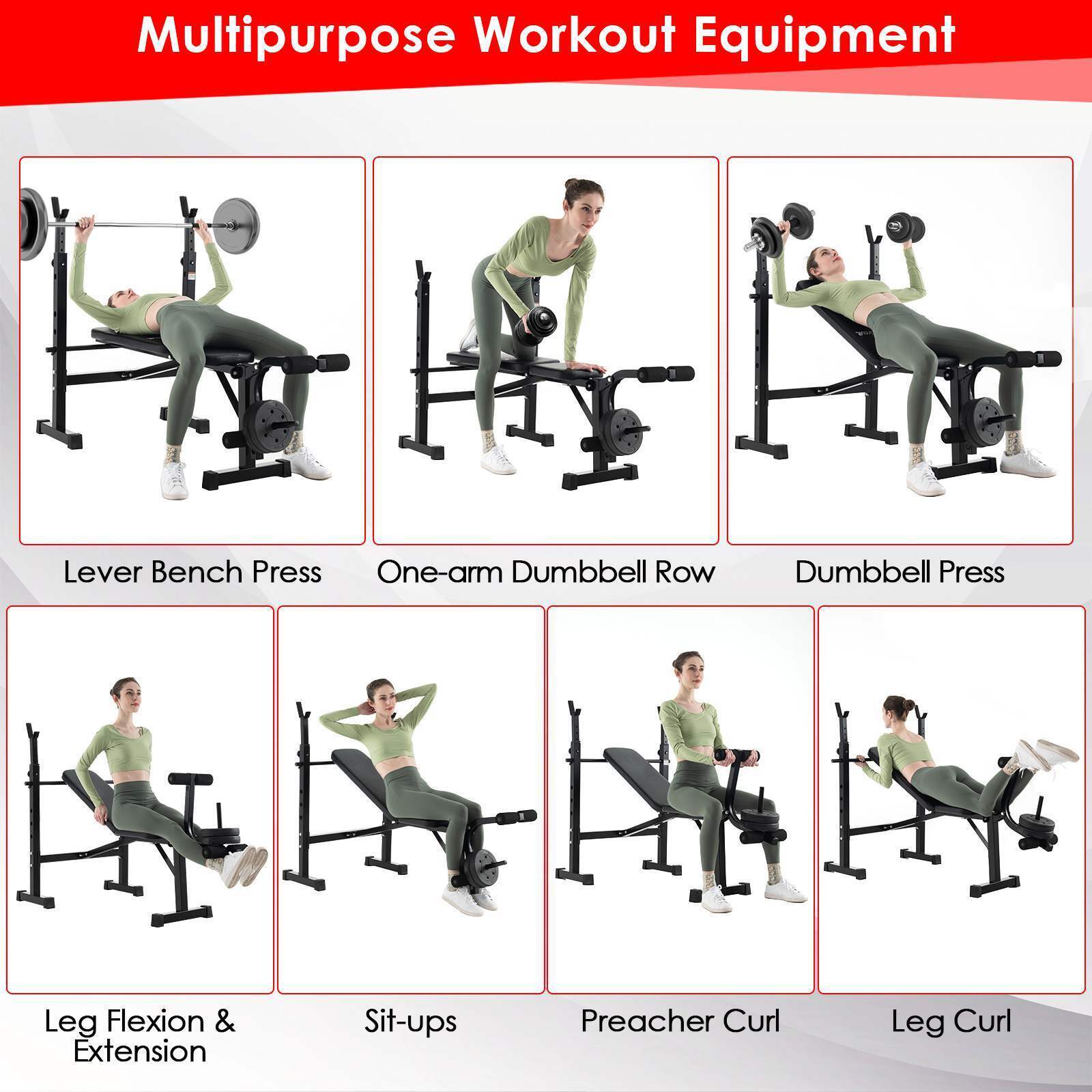 Adjustable Weight Bench,Multipurpose Fitness Incline Flat Weight Bench, Home Gym