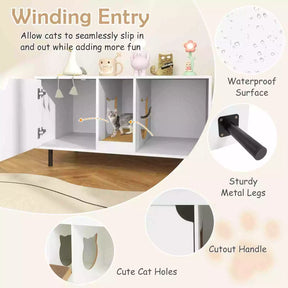Cat Litter Box Enclosure End Side Table w/ Storage & Removable Scratching Board