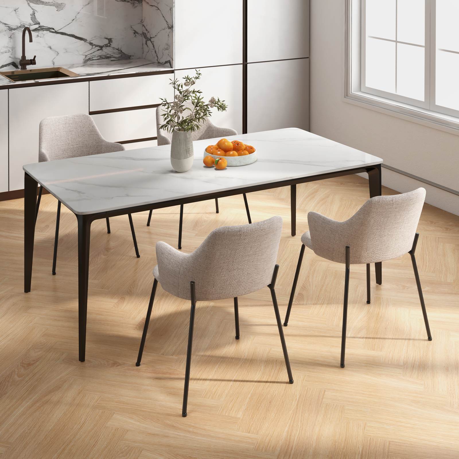 Dining Chairs Set of 2 Upholstered Accent Leisure Chairs w/ Curved Backrest