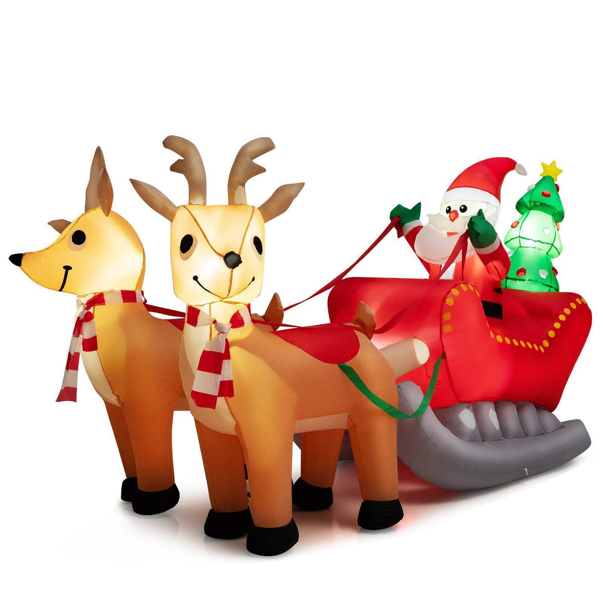 Christmas Inflatable Santa Claus Sleigh &Reindeer w/LED & Christmas Tree Outdoor