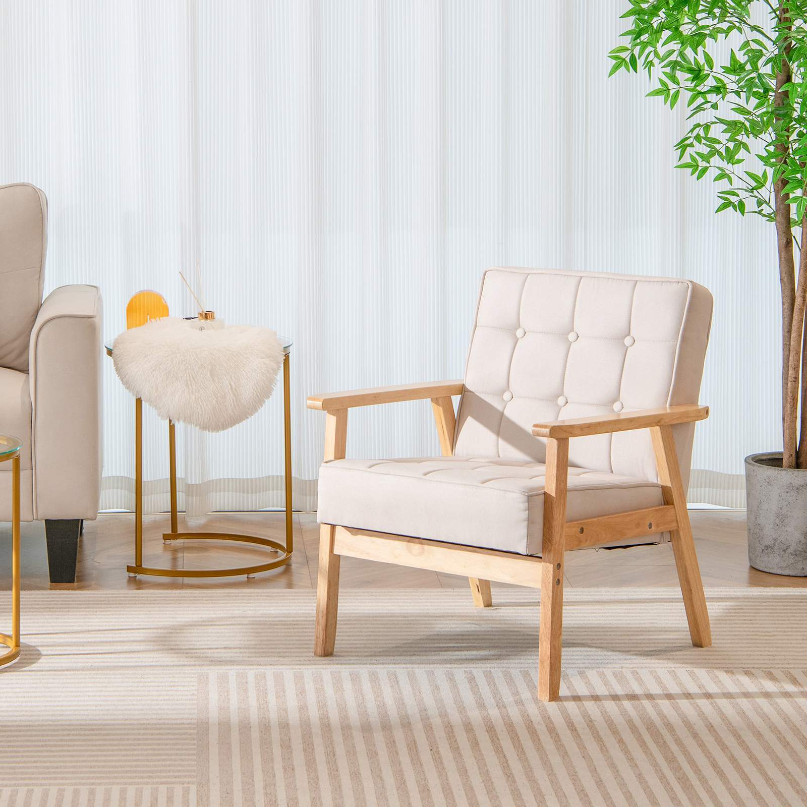 Upholstered Armchair Accent Chair ModSoft Cushioned Sofa Living Room Beige