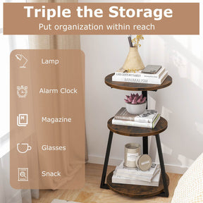 3-Tier Round Side Table Accent End Table Nightstand Bedside Table Living Room