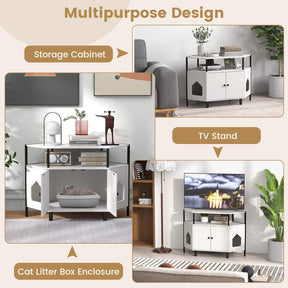 Hidden Cat Litter Box Enclosure Indoor Corner End Table w/Open Shelf, 2 Entries