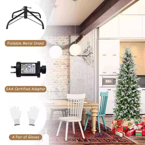 190CM Pre-lit Xmas Christmas Slim Tree w/60 Natural Pine Cones & PE Snowy Leaves
