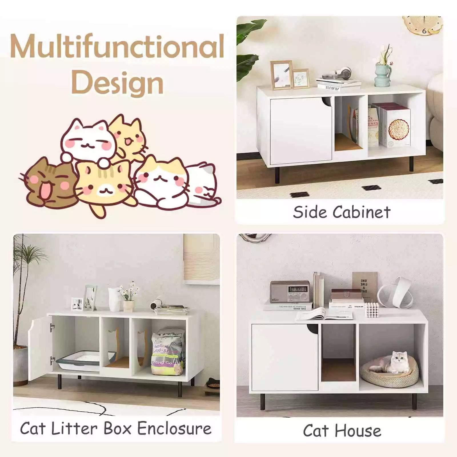 Cat Litter Box Enclosure End Side Table w/ Storage & Removable Scratching Board