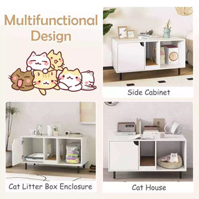 Cat Litter Box Enclosure End Side Table w/ Storage & Removable Scratching Board