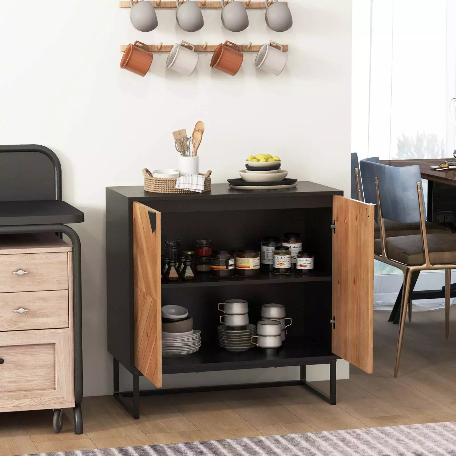 Sideboard Buffet Cabinet with Storage Console Table Modern Accent Cabinet Black