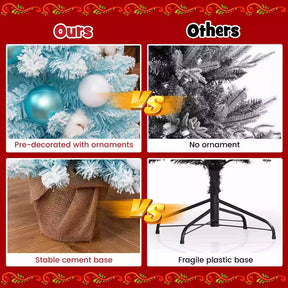 Pre-Decorated Tabletop Mini Christmas Tree Xmas Decor w/Snow Flocked Branch Tips