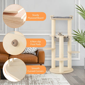5-level Wooden Cat Tree w/Fully Wrapped Sisal Scratching Posts, Indoor Kittens