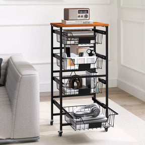 4/5-Tier Kitchen Storage Cart Utility Cart w/ Wooden Top Snack Storage Cart