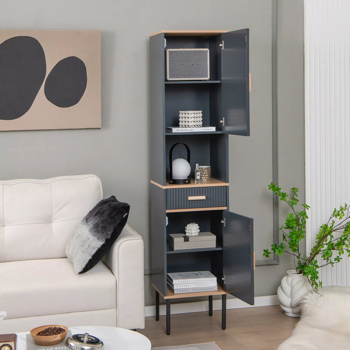 Tall Slim Bathroom Cabinet Freestanding Storage Cabinet Narrow Linen Tower