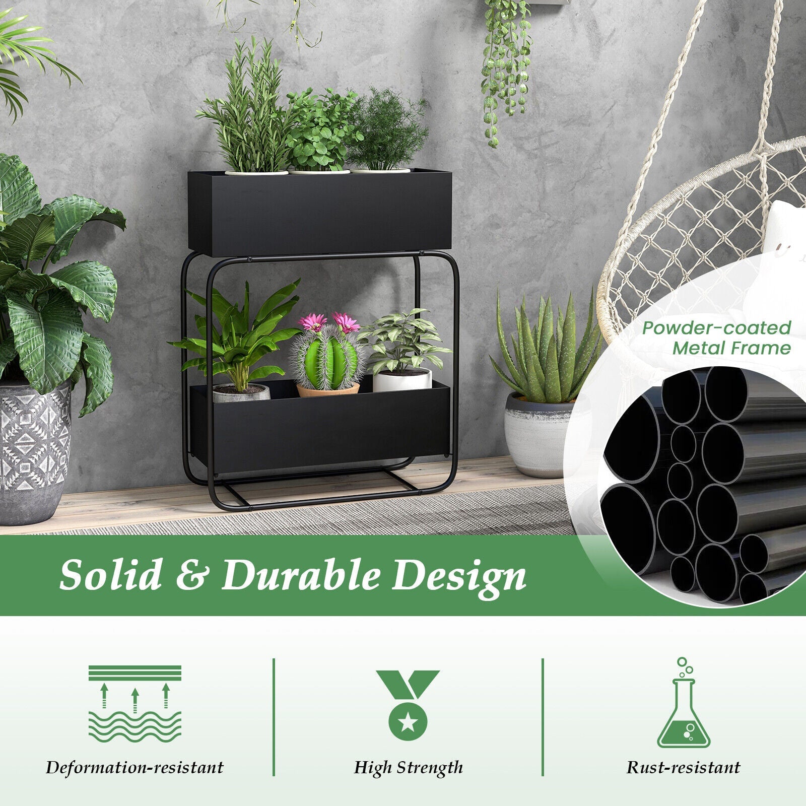 2-Tier Metal Elevated Garden Bed Raised Planter Box Flowers Plant Stand