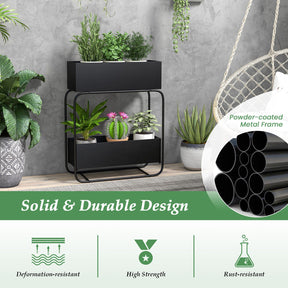 2-Tier Metal Elevated Garden Bed Raised Planter Box Flowers Plant Stand