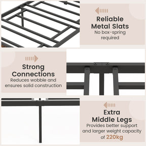 Single Metal Bed Frame Platform Bed w/ Headboard & 35cm Under-bed Storage Space