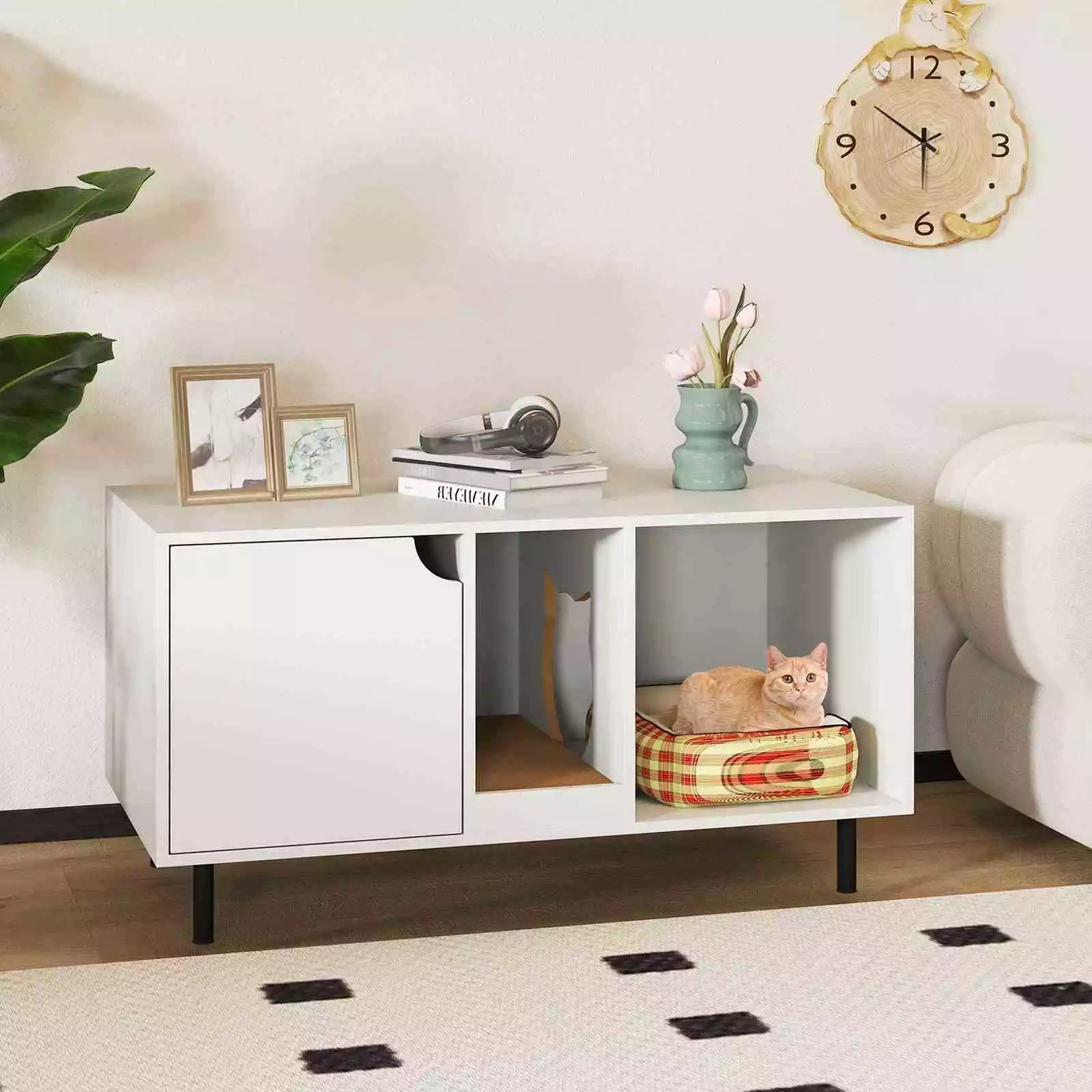 Cat Litter Box Enclosure End Side Table w/ Storage & Removable Scratching Board