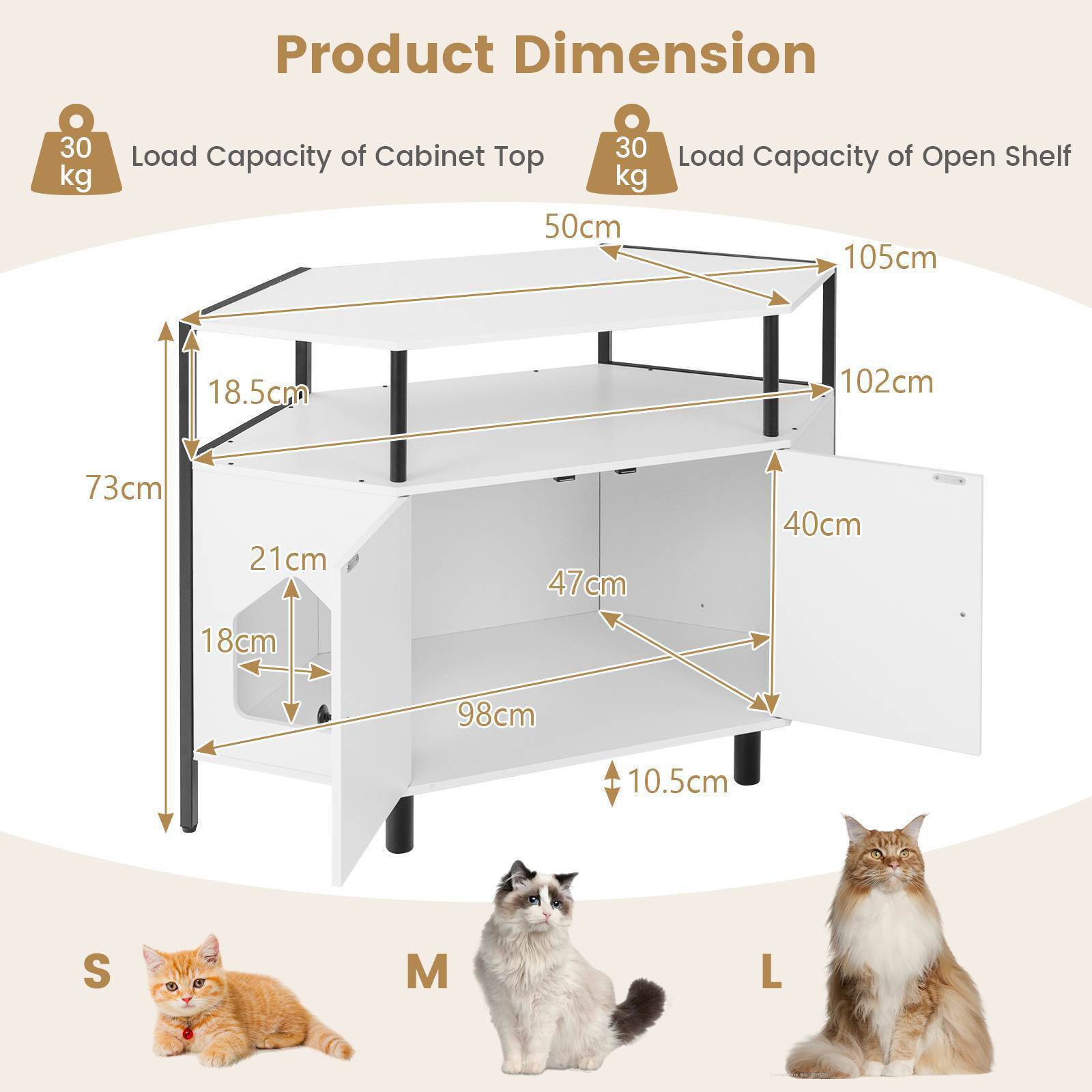 Hidden Cat Litter Box Enclosure Indoor Corner End Table w/Open Shelf, 2 Entries