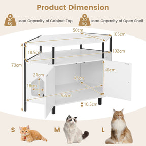 Hidden Cat Litter Box Enclosure Indoor Corner End Table w/Open Shelf, 2 Entries