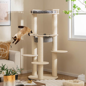 5-level Wooden Cat Tree w/Fully Wrapped Sisal Scratching Posts, Indoor Kittens