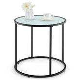 50cm Round Side Table End Table with Faux Marble Glass Top Coffee Accent Table