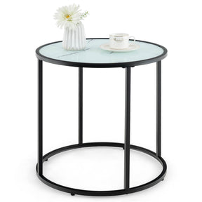 50cm Round Side Table End Table with Faux Marble Glass Top Coffee Accent Table