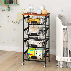 4/5-Tier Kitchen Storage Cart Utility Cart w/ Wooden Top Snack Storage Cart