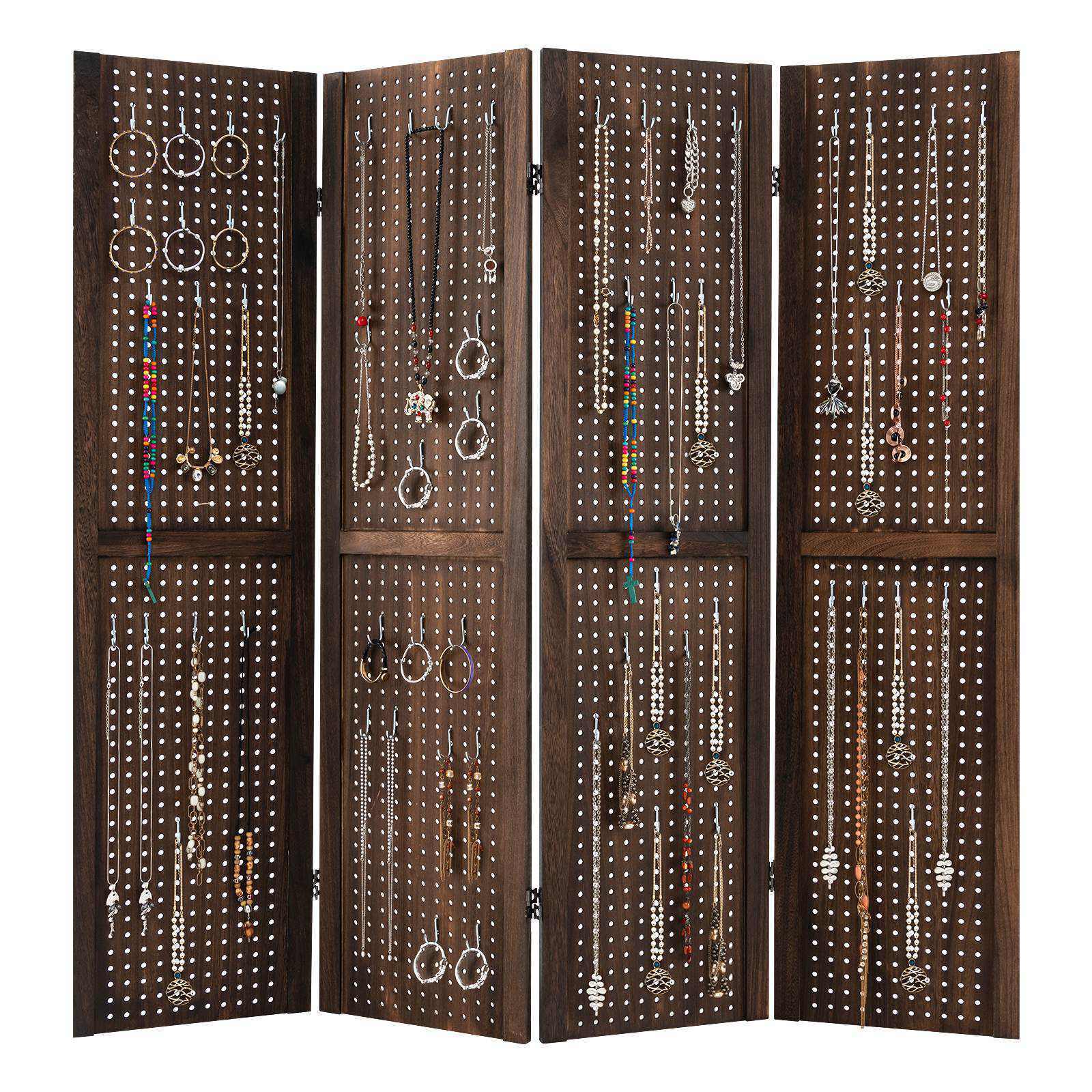 Giantex 4-Panel Room Divider Folding Pegboard Display Stand Privacy Screen Brown