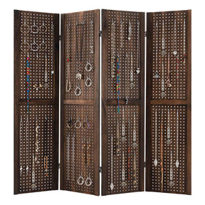 Giantex 4-Panel Room Divider Folding Pegboard Display Stand Privacy Screen Brown