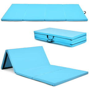 240 cm x 116 cm 4-Panel Folding Exercise Floor Mat Dance Yoga Gymnastics PU Blue