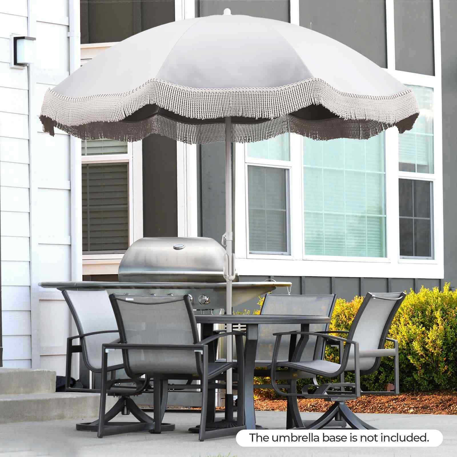 2M Outdoor Tassel Beach Umbrella with Fringe, Vintage Heavy Duty, Pool/Deck/Yard