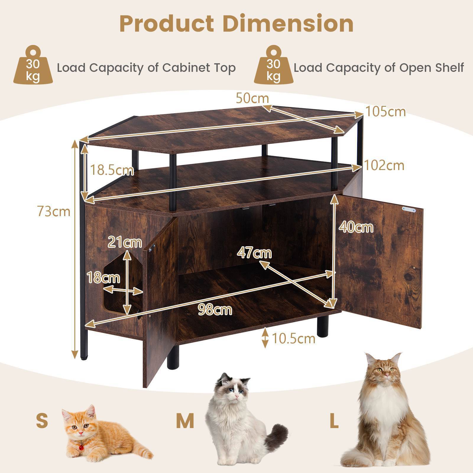 Hidden Cat Litter Box Enclosure Indoor Corner End Table w/Open Shelf, 2 Entries