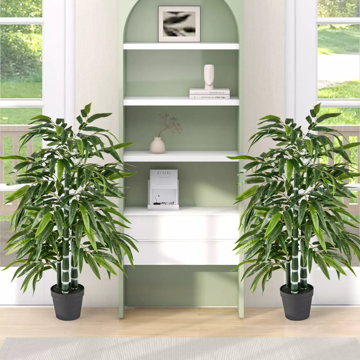 Tall Artificial Potted Tree 2 Pack Fake Bamboo Leave Tree Artificial Tree