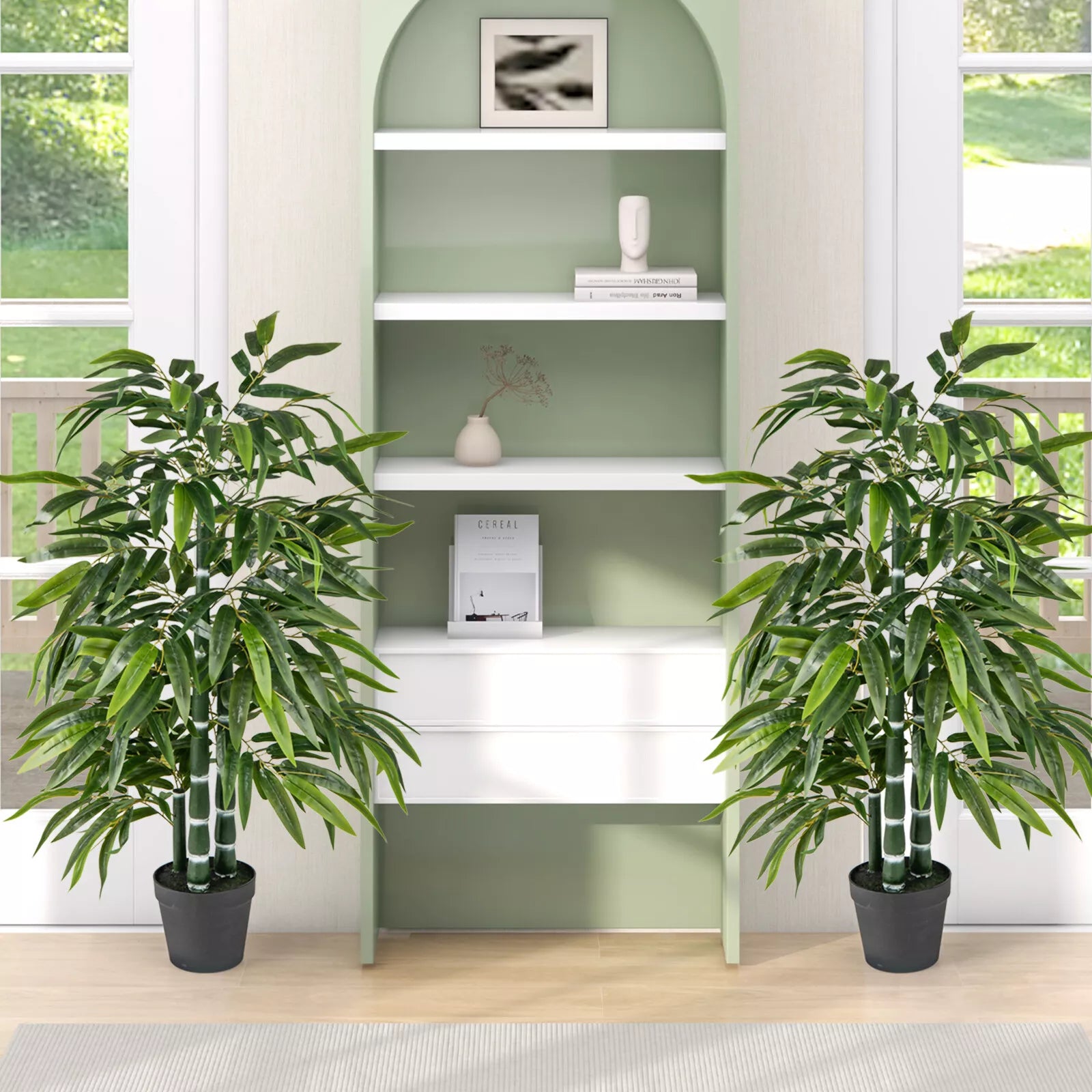 Tall Artificial Potted Tree 2 Pack Fake Bamboo Leave Tree Artificial Tree