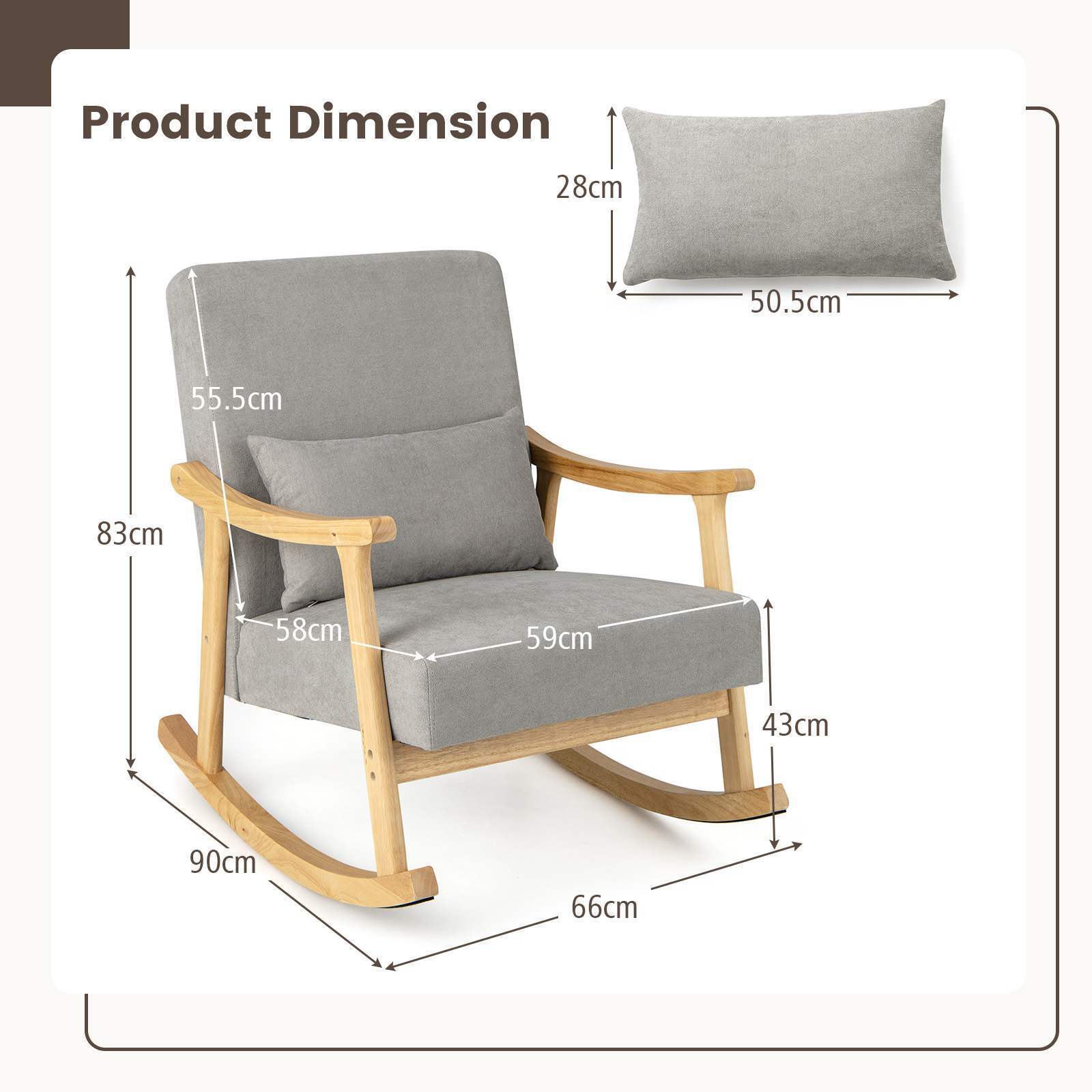 Upholstered Rocking Chair Accent Chair w/ Lumber Pillow Padded Seat Living Room