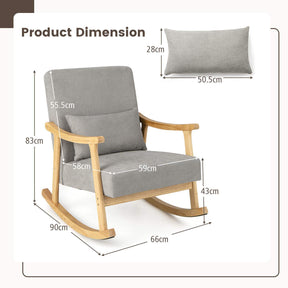 Upholstered Rocking Chair Accent Chair w/ Lumber Pillow Padded Seat Living Room