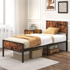 Single Metal Bed Frame Platform Bed w/ Headboard & 35cm Under-bed Storage Space