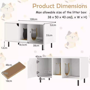 Cat Litter Box Enclosure End Side Table w/ Storage & Removable Scratching Board